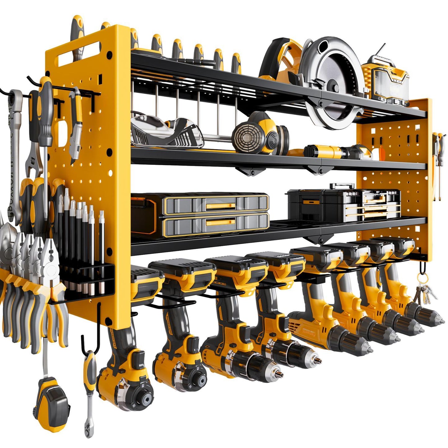 🔥TK Creator Recommendation: 4M+ Views Tool Rack,with 8 Outlets Charging Station,8 Drill Bit Holders,3 Shelves Power Tool Organizer