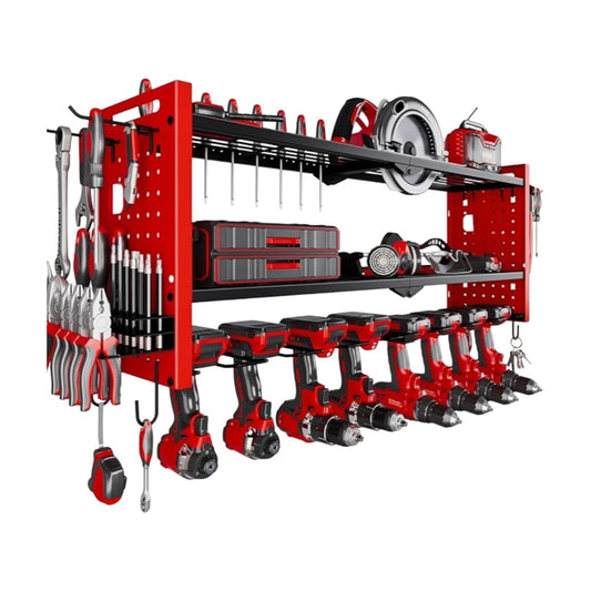 Pratical Tool Rack with 8 Drills Bit Holders, 2 Layers Wall-Mounted Rack,Side-Mounted Pegboard Storage