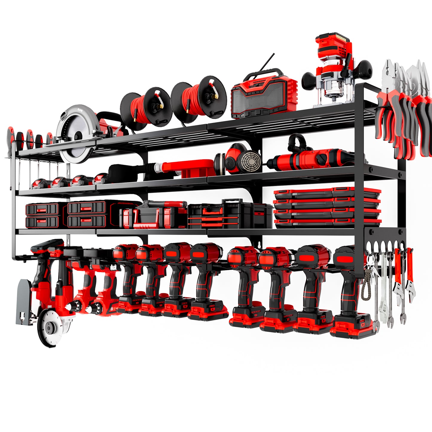 🔥Bestseller！Tools Addicts Must Buy, 12 Drills,3 Extended Layers，Garage Tool Shelving