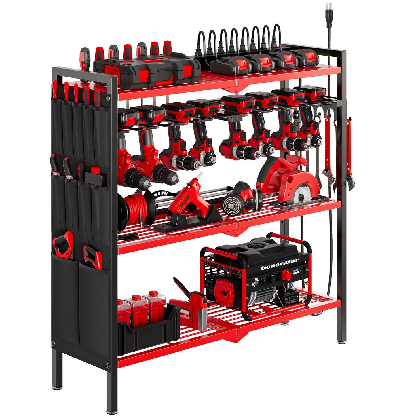 NEW!Large Power Tool Organizer Cart with 8 Outlets Charging Station,8 Drill Holders,Standing Heavy Duty and Stability Storage Rack Utility Tool Shelf