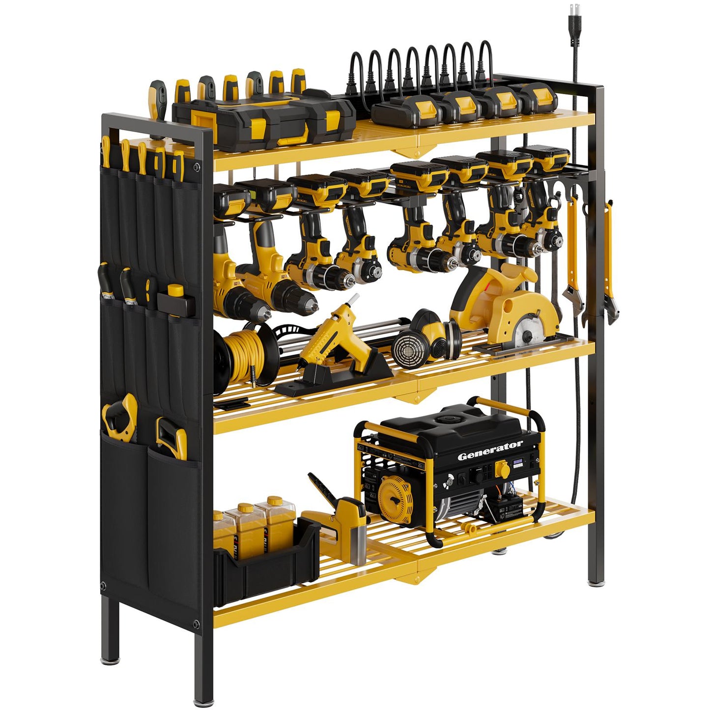 NEW!Large Power Tool Organizer Cart with 8 Outlets Charging Station,8 Drill Holders,Standing Heavy Duty and Stability Storage Rack Utility Tool Shelf