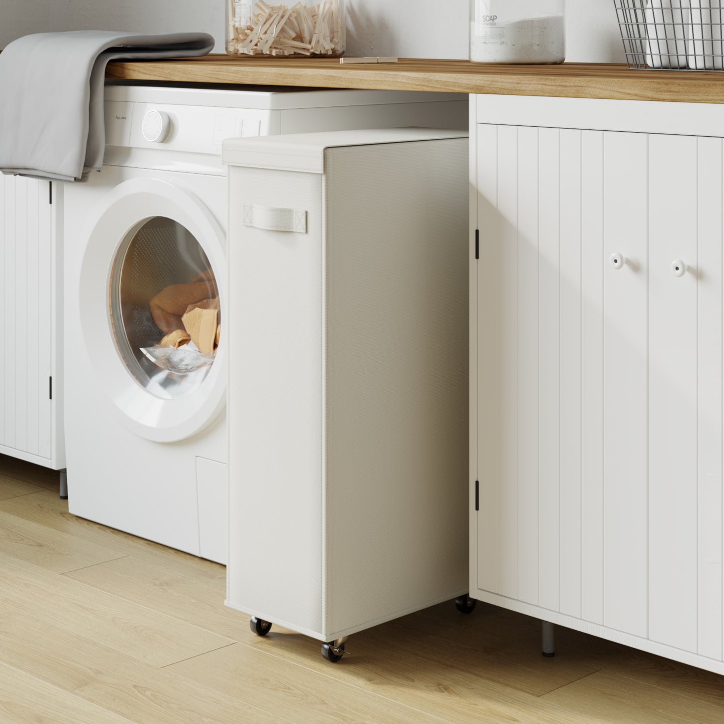 ランドリーボックス ランドリーバスケット折り畳み式 洗濯かご コットン  洗濯かご キャスター付き 洗濯物入れ スリム 折りたたみ 大容量 北欧 ランドリーワゴン 省スペース 収納スペース節約 コットン おしゃれ 北欧 スリムタイプ 洗面所 収納ボックス 防水