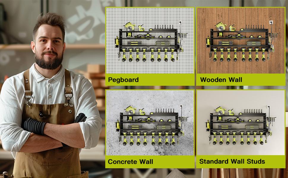 🔥TK Creator Recommendation: 4M+ Views Tool Rack,with 8 Outlets Charging Station,8 Drill Bit Holders,3 Shelves Power Tool Organizer