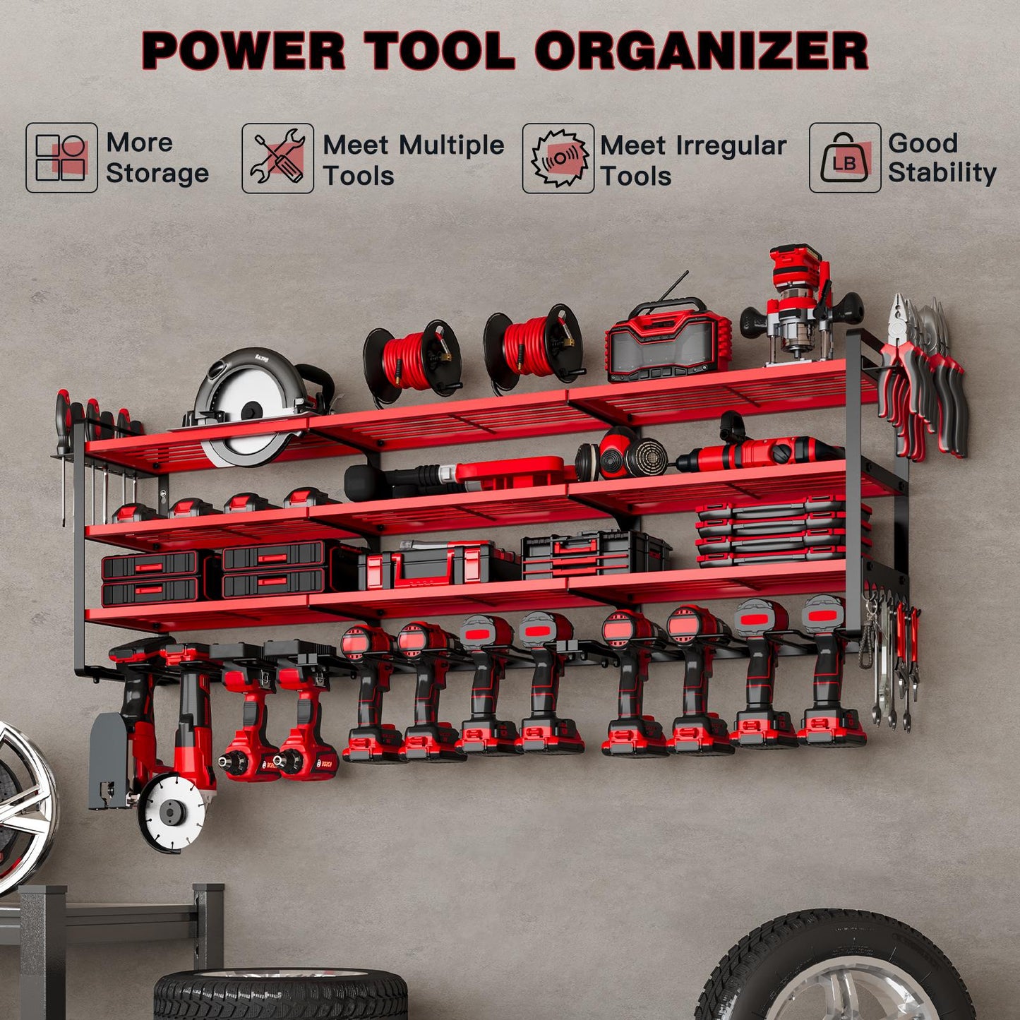🔥Bestseller！Tools Addicts Must Buy, 12 Drills,3 Extended Layers，Garage Tool Shelving