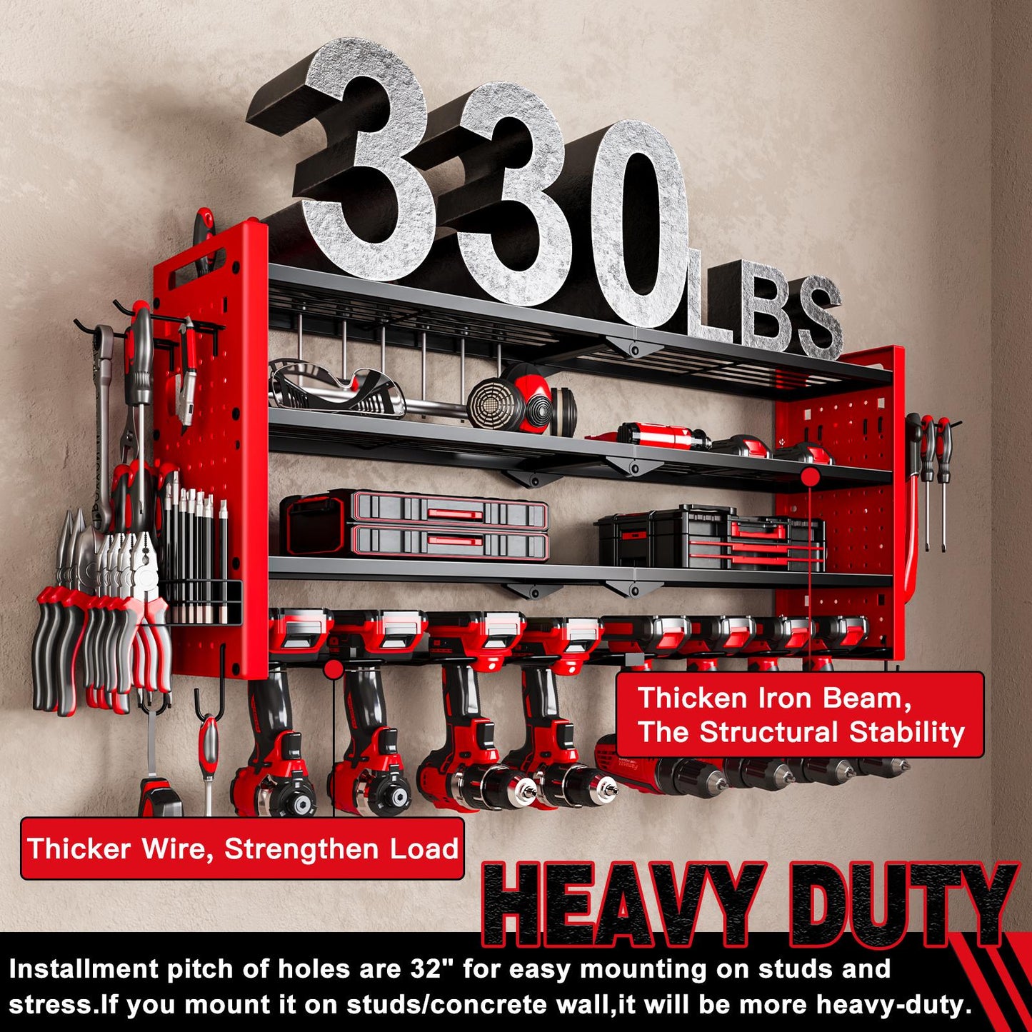 Sales Champion!Tool Rack with 8 Drill Bit Holders,3 Layers Large Capacity Rack, Ideal for Garage