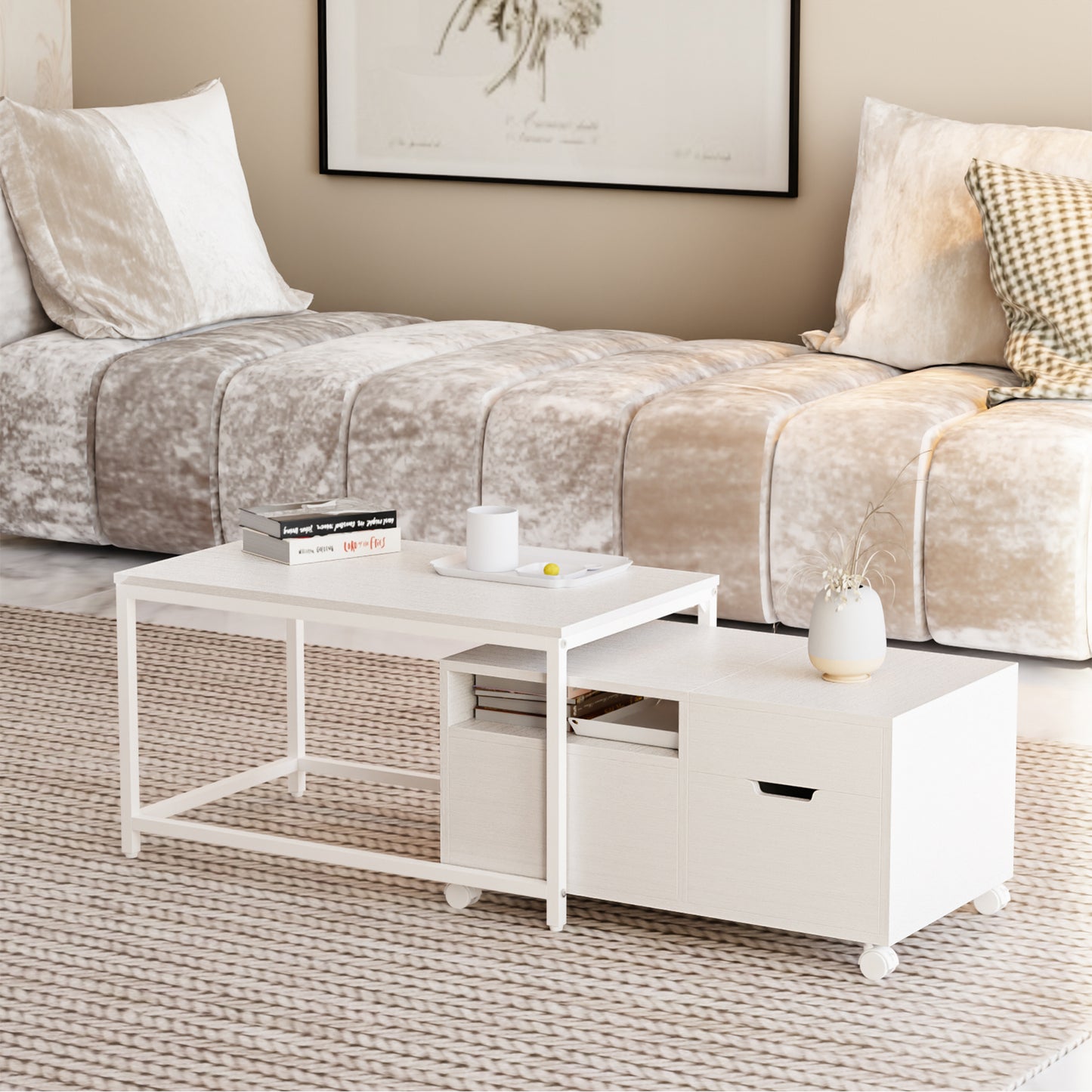 化粧テーブル ネストテーブル テーブル ローテーブル ドレッサー 鏡台 収納 引き出し 2個 コンパクト リビングテーブル