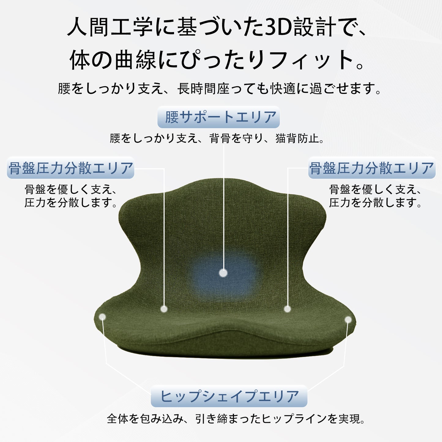 3Dエルゴノミックデザイン姿勢サポートチェア体圧分散＆骨盤サポート腰痛緩和バランスシートクッション人間工学に基づいた3Dデザインオフィス在宅運転ゲームテレワーク疲れないチェア快適な座り心地グリーンブラック