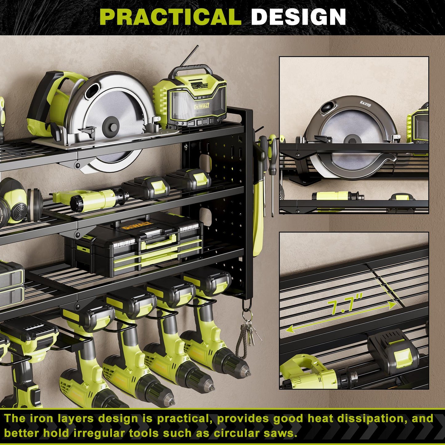 Sales Champion!Tool Rack with 8 Drill Bit Holders,3 Layers Large Capacity Rack, Ideal for Garage