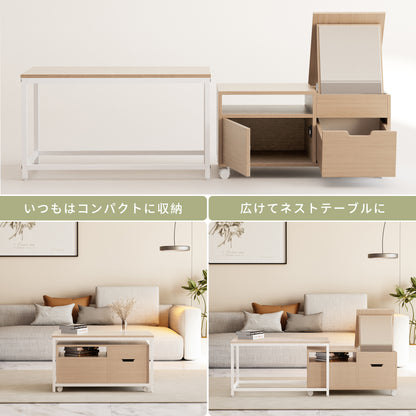 化粧テーブル ネストテーブル テーブル ローテーブル ドレッサー 鏡台 収納 引き出し 2個 コンパクト リビングテーブル