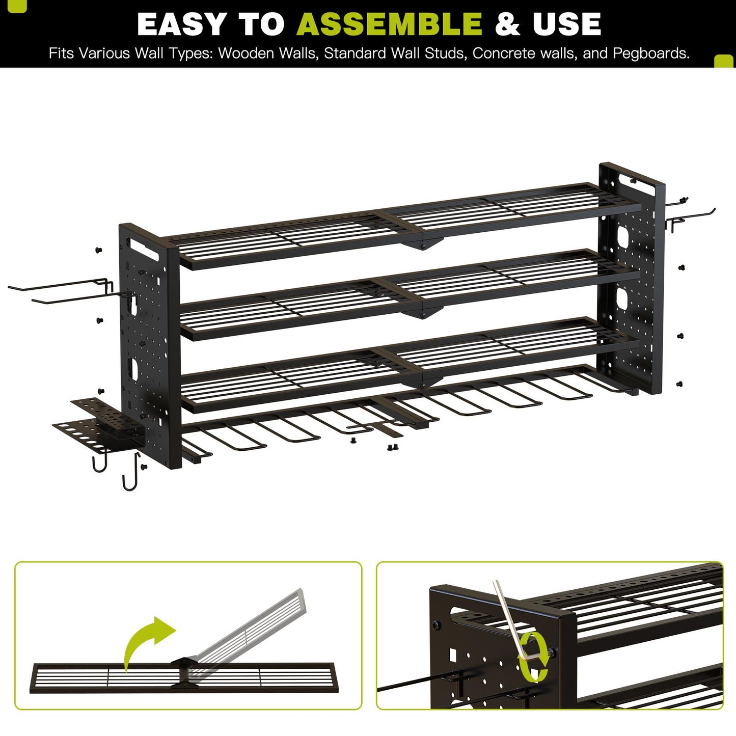 Sales Champion!Tool Rack with 8 Drill Bit Holders,3 Layers Large Capacity Rack, Ideal for Garage