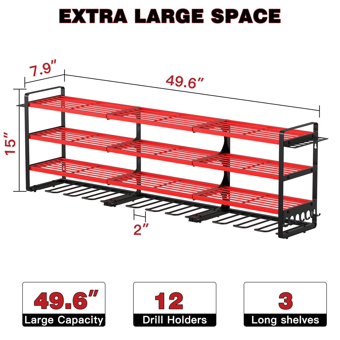 🔥Bestseller！Tools Addicts Must Buy, 12 Drills,3 Extended Layers，Garage Tool Shelving